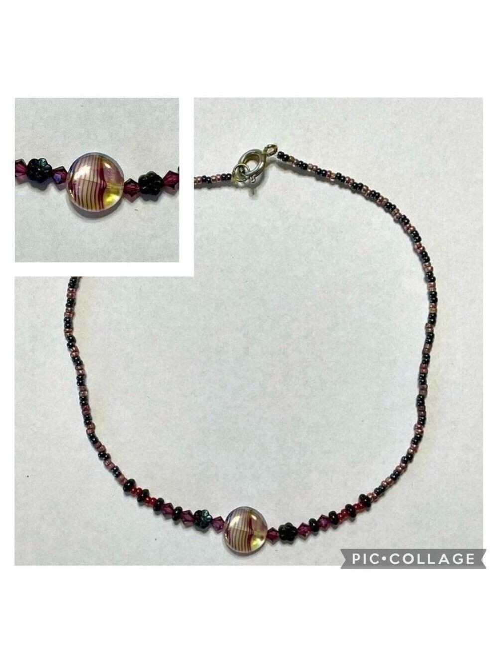 Necklace Choker Beaded Handmade Black and Pink